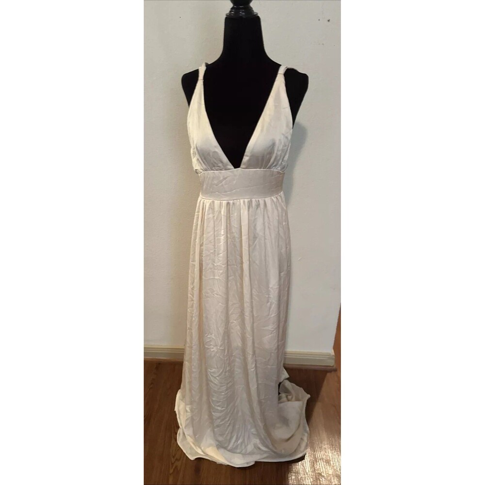 Sheinside Medium Sleeveless Floor Length Evening Gown Champagne Slit Front Dress